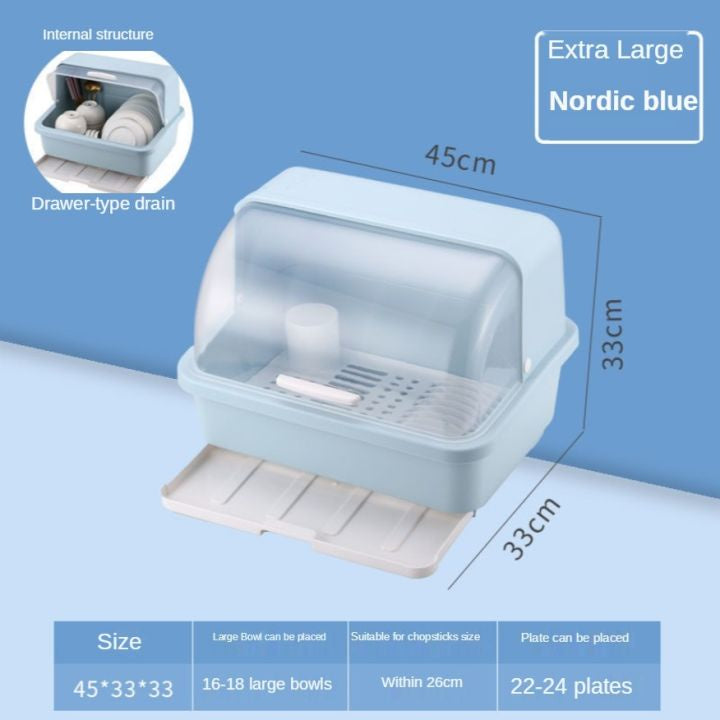 Dish Storage Box Rack Kitchen Organiser With Cover Cupboard Large Size Plate Drying Shelf Tableware Household Chopsticks
