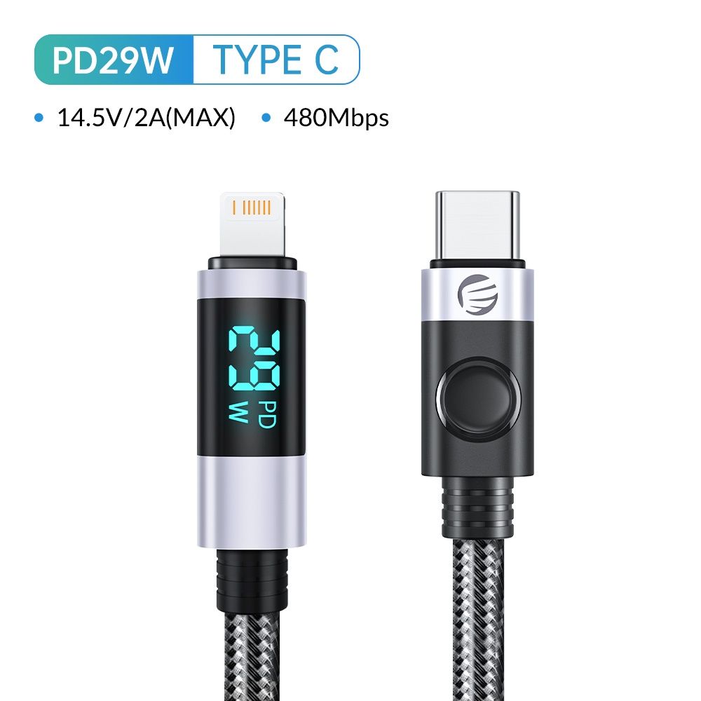 ORICO USB C To Lightning Charging Cable C Port Data Cord PD29W Fast Charger Wire With Digital Display For Mobile Phones