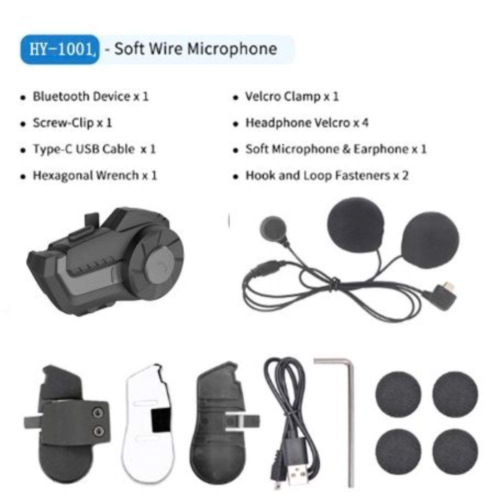 1Pcs Motorcycle FM Radio Helmet Intercom Headset 800M HY-1001 Talking Bluetooth 5.0 Headset with Microphone Waterproof