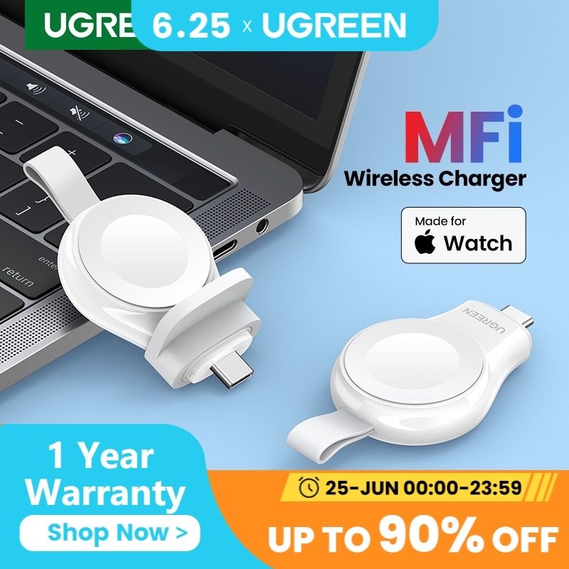 UGREEN Portable Magnetic Charger for Watch, Wireless Portable Watch Charger Travel Cordless MFi Certified Cableless