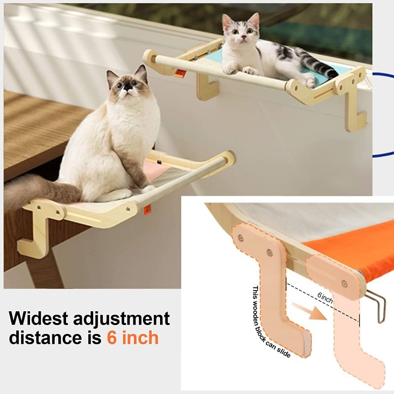 Cat Hanging Bed Adjustable Hammock Wooden Bracket Very Stable Load-Bearing 20kg Balcony Window Glass Hammock Sunbathing