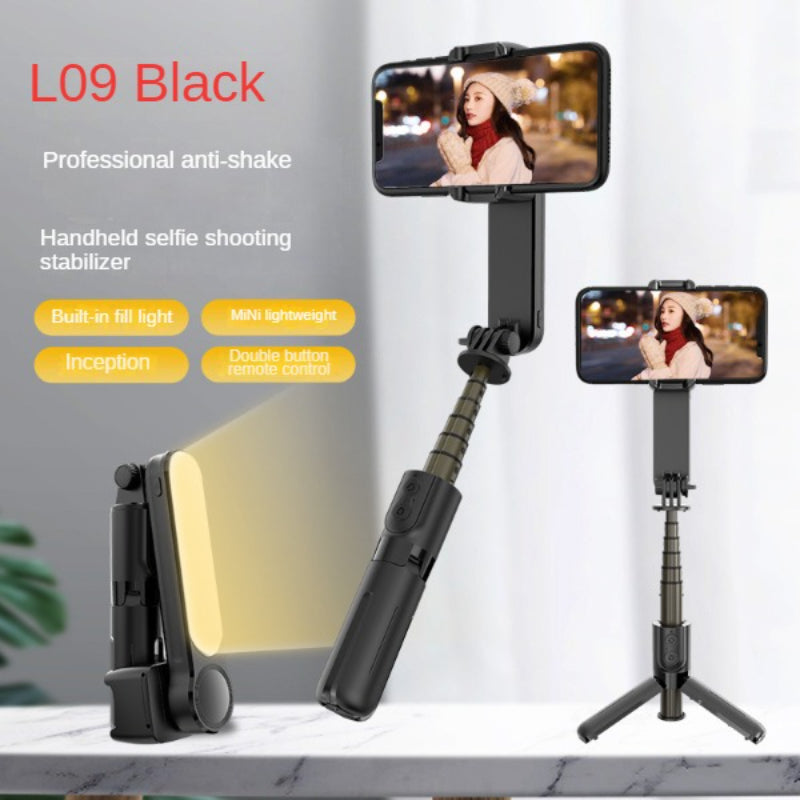Mobile Phone Single Axis Stabilizer Telescopic Folding Bluetooth Selfie Stick Anti-shake With Led Fill Light Pole Tripod