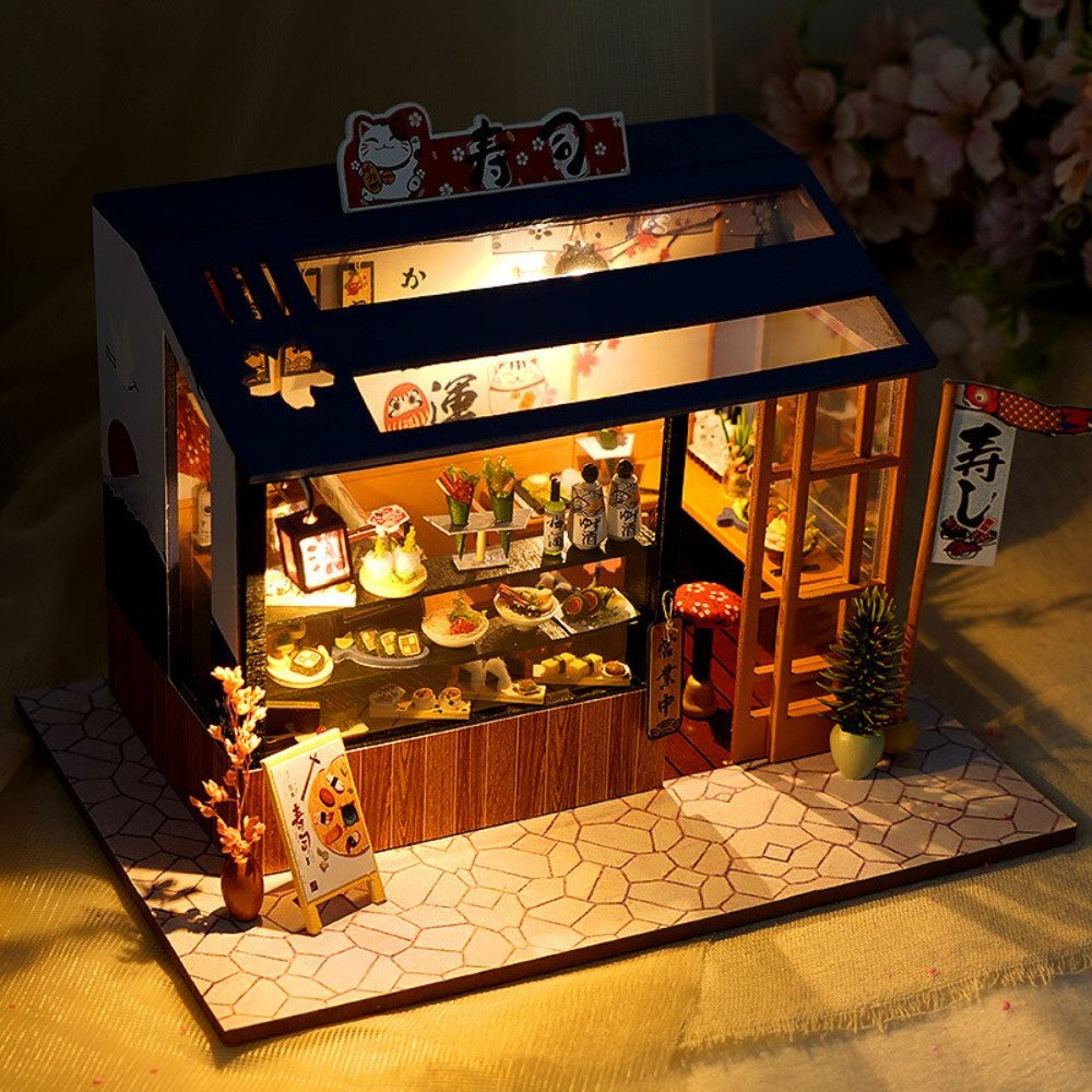 Copy of DIY Dollhouse Miniature Kit with Furniture Handcraft Collectibles Hobbies Gift Toys for Children Japanese Sushi Bar