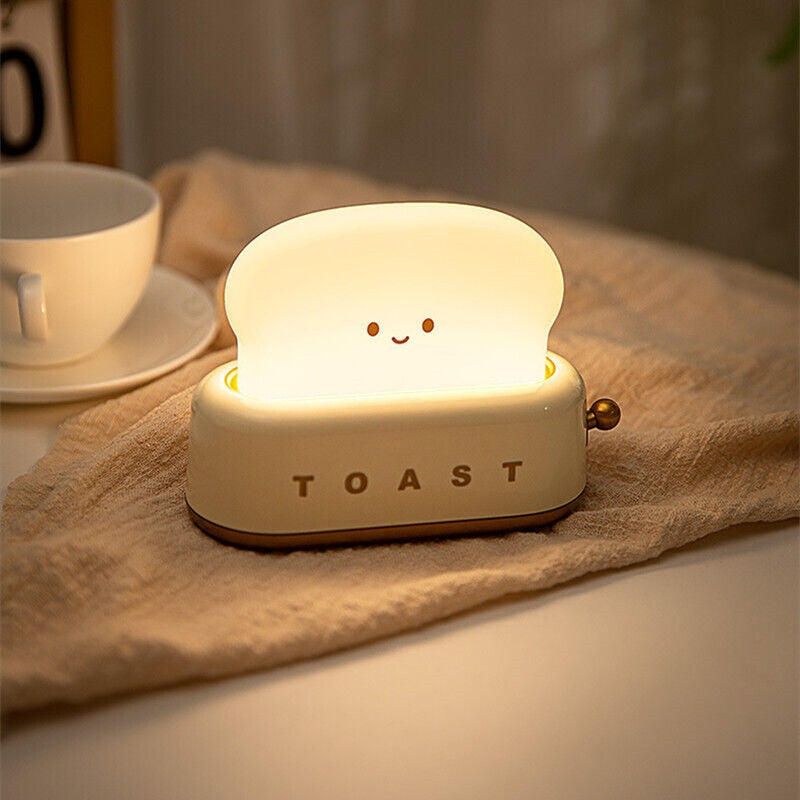 Creative Toast Night Light USB Rechargeable Timing LED Cute Sleep Lamp Household Decorative Lamp for Home Bedroom Table