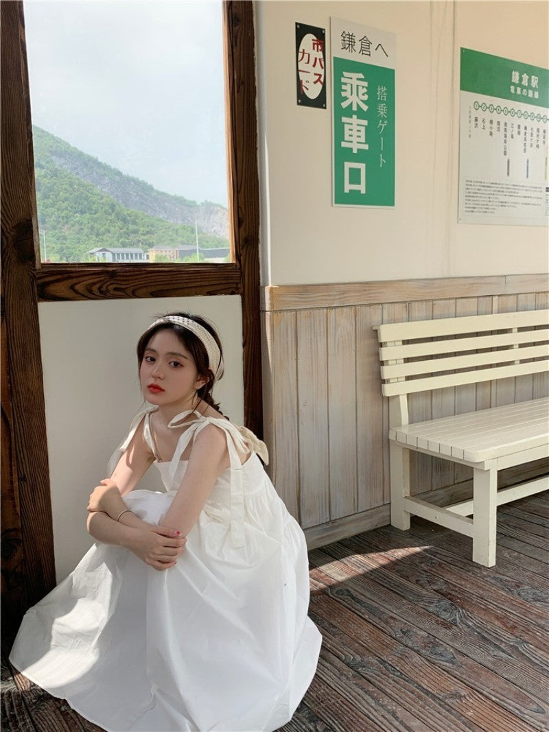 Korean Women High Waist Square Collar Temperament Loose Sleeveless Suspender Fashion Pullover Sweet Solid Color Dress