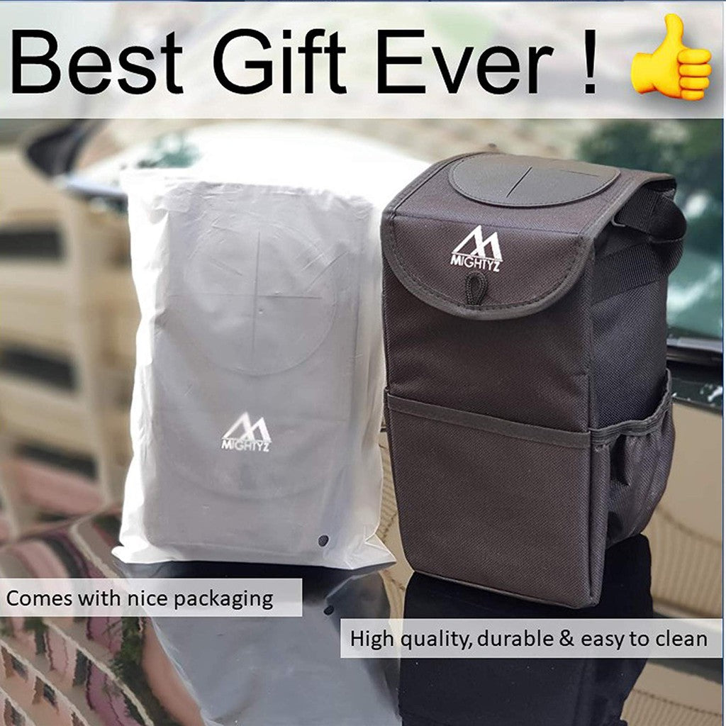 MightyZ Car Storage Black Bag Waterproof Hanging Trash Can Container