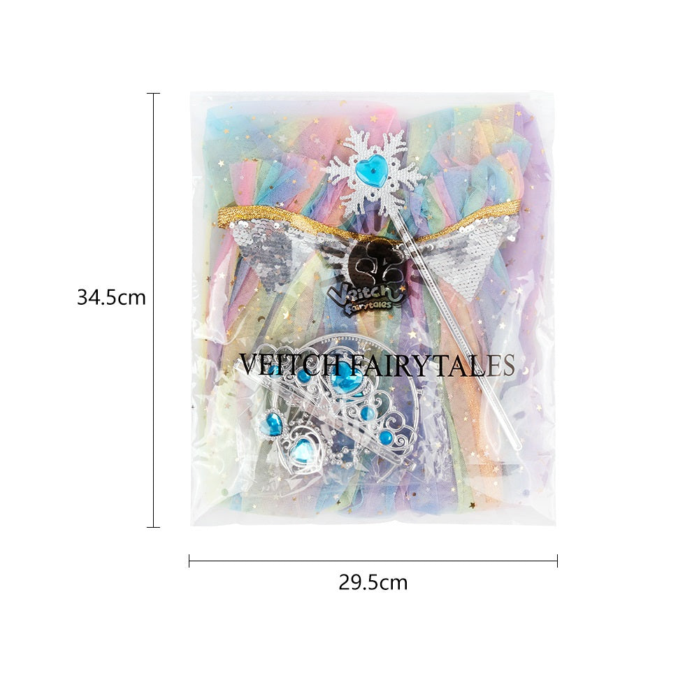 Girls Cape with Tiara Crown Wand Jewelry Set Princess Cloak for Little Girl Princess Birthday Party Dress Up Accessories