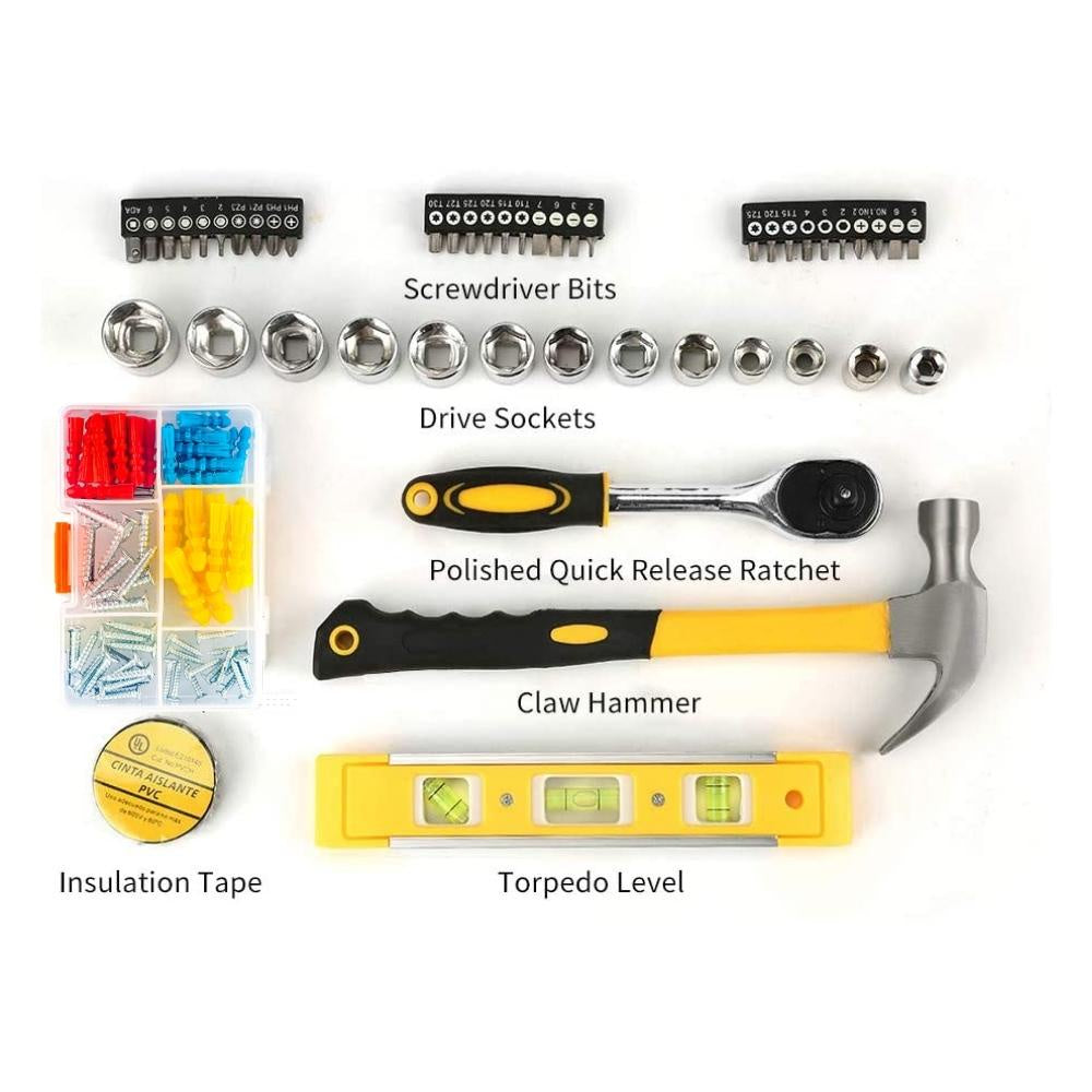 108pcs All That You Need Tool Kit Set Tools - Screwdriver, Socket, Hammer, Wrench, Ratchet Manual Hardware Tool Box
