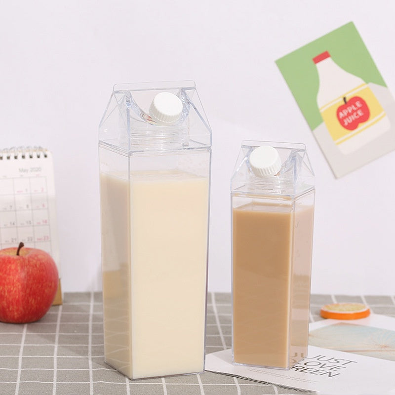 1000ml Square Milk Bottle Clear Transparent Acrylic Bottle Stylish Milk Carton Shaped Water Bottle Milk and Tea