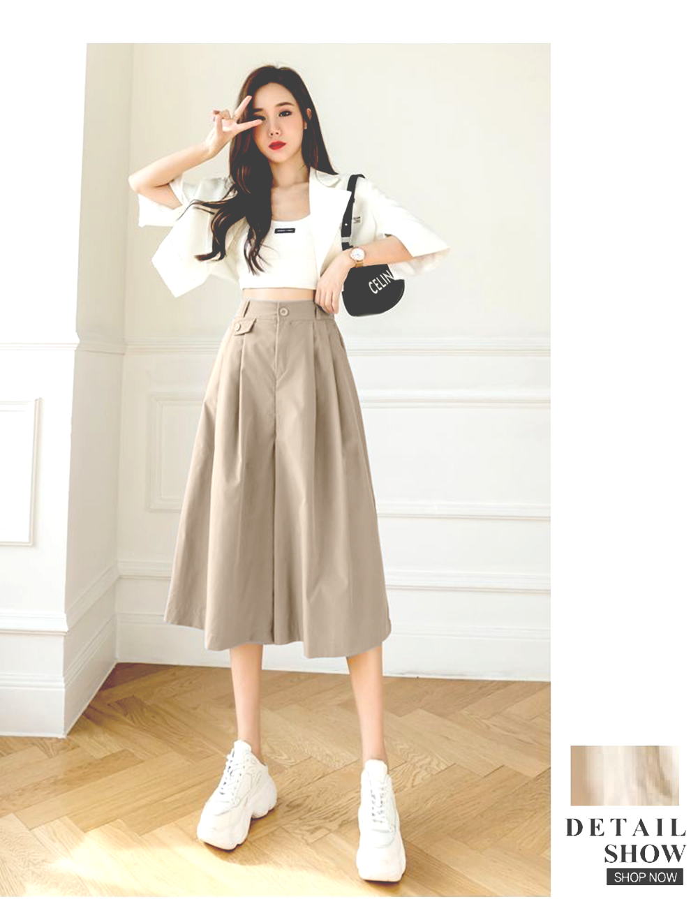 2022 Summer Korean Version Loose Cropped Pants High Waist Wide-leg Pants Slim Female Casual Pleated Casual Capris Skirts
