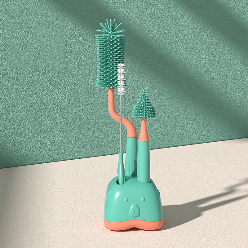 3 In 1 Soft Silicone Bottle Brush 360 Degree Rotary Nipple Brush Baby Bottle Teat Straw Cleaner Multipurpose Set Babies