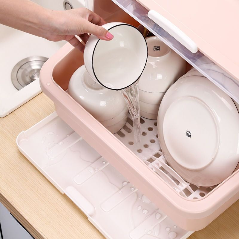 Dish Storage Box Rack Kitchen Organiser With Cover Cupboard Large Size Plate Drying Shelf Tableware Household Chopsticks
