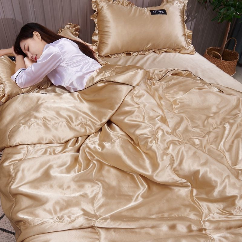Silk Blanket Silky Cooling Thin Quilt Smooth Blankets Solid Comforter Bed Cover Cooling Summer Blanket Silk Lightweight