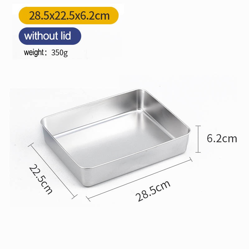 Stainless Steel Tray Flat Bottom 304Plate Rectangular Household Holding Vegetable Basin Baking Pan With Or Without Cover