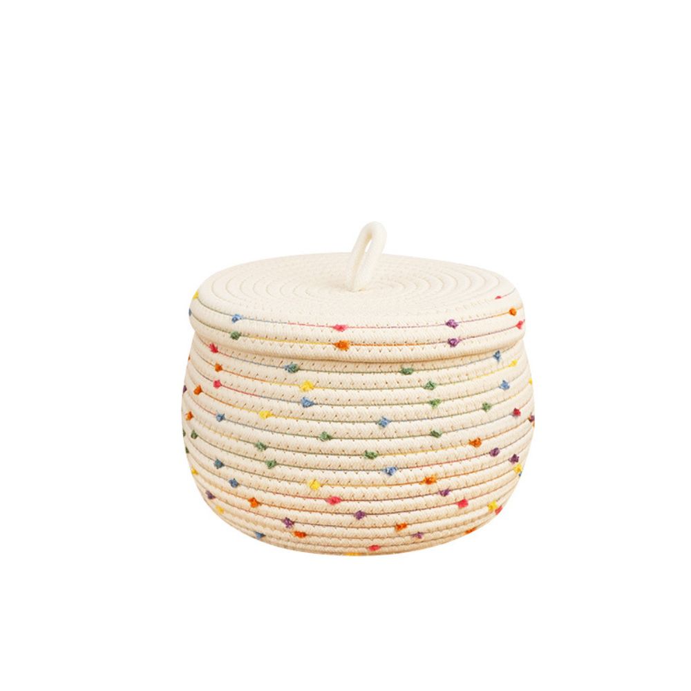 Woven Storage Basket Colorful Polka Dot Desktop With Lid Cotton Thread Organizing Box Snacks Living Room Coffee Table