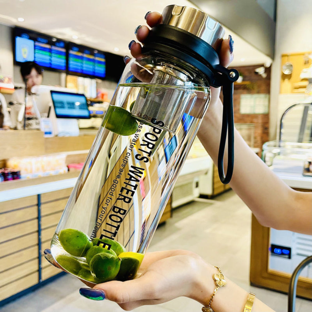 1500ML/1000ML Glass Water Bottle Tea Water Separation Glass Mugs Men and Women Glass Bottle Portable Outdoor Sport Water
