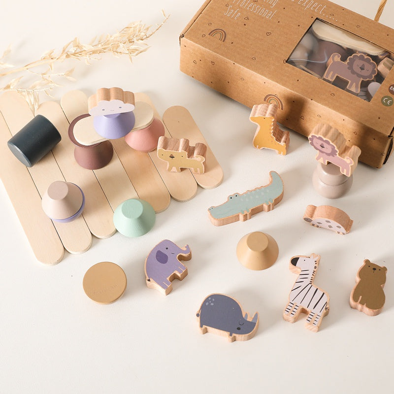 1Set Montessori Toys Busy Board Games Balancer For Children Learning Education Baby Memories Animal Shape Stacking Toys