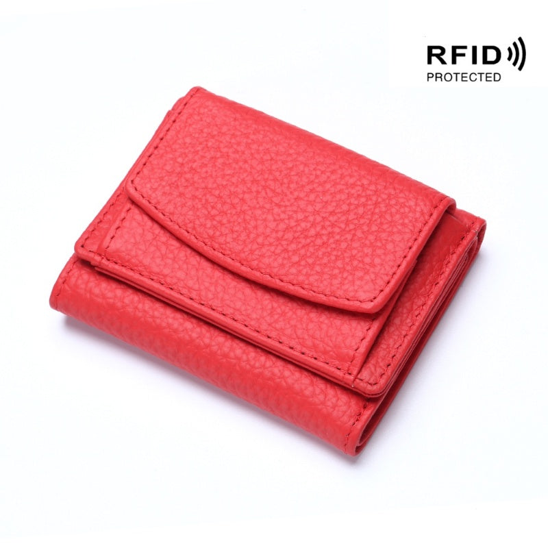 Small Wallet Female Genuine Leather Japanese Style Money Cloth RFID Coin Bag Foreign Trade Mini Short Lightweight Purse