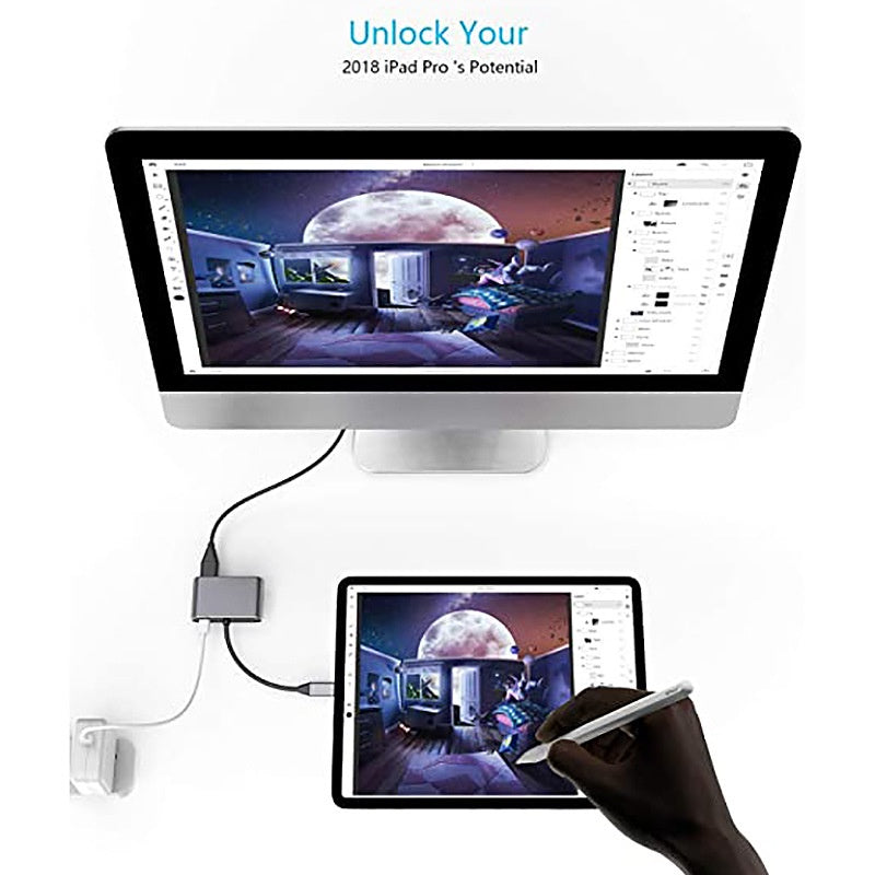 4in1 Type-C to Dual HDMI USB3.0 PD Fast Charging Dual Screen Extend Display USBC Hub Docking Station Converter