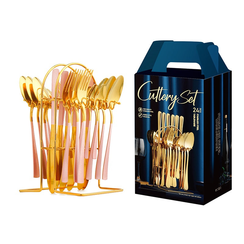 24 Pcs Stainless Steel Cutlery Set Table Knife Fork Spoon Kitchen Tableware Silverware Sets Made Of High Quality Grade