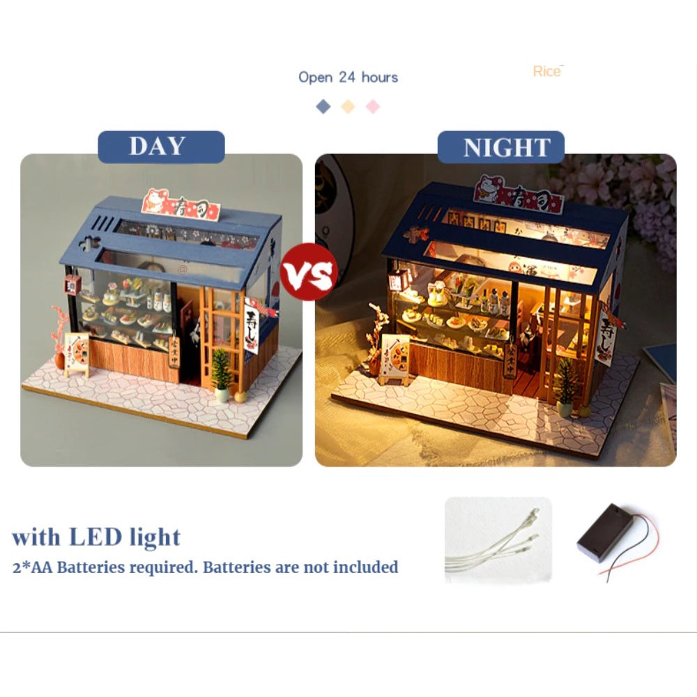 DIY Dollhouse Miniature Kit with Furniture Handcraft Collectibles Hobbies Gift Toys for Children Japanese Sushi Bar