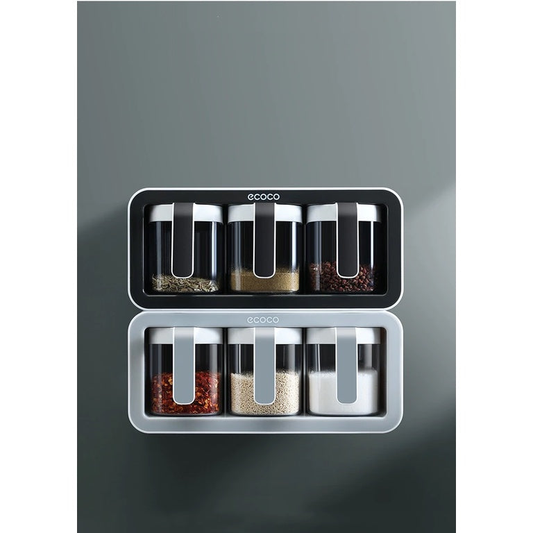 Wall Mount Spice Rack Organizer Sugar Bowl Salt Shaker Seasoning Container Spice Boxes With Spoons Kitchen 3 Cups