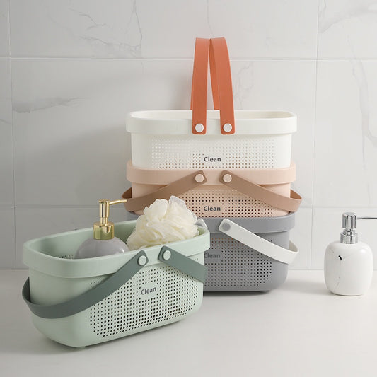 Portable Bathroom Basket Bath Wash Toilet Storage Shower Closet Kitchen Storage Drain Basket Box Organizer Handles Holes