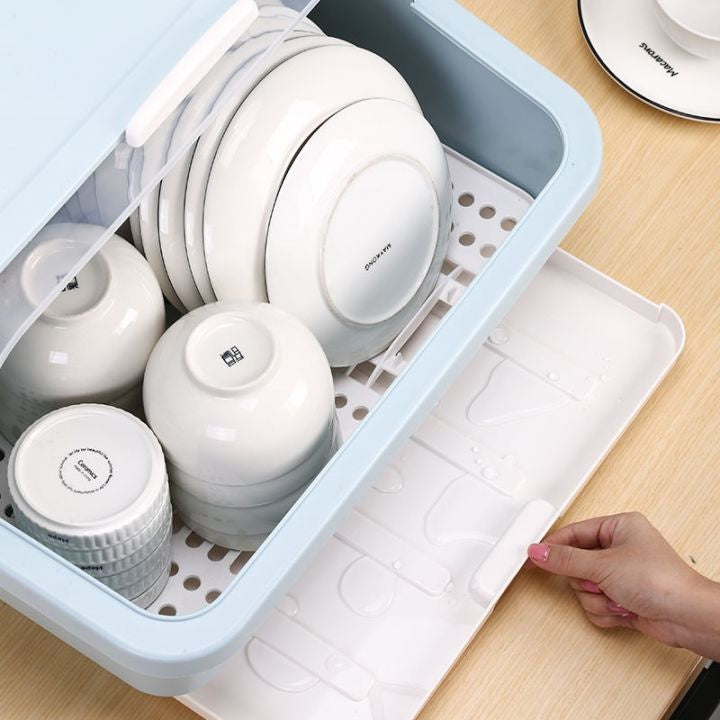 Dish Storage Box Rack Kitchen Organiser With Cover Cupboard Large Size Plate Drying Shelf Tableware Household Chopsticks