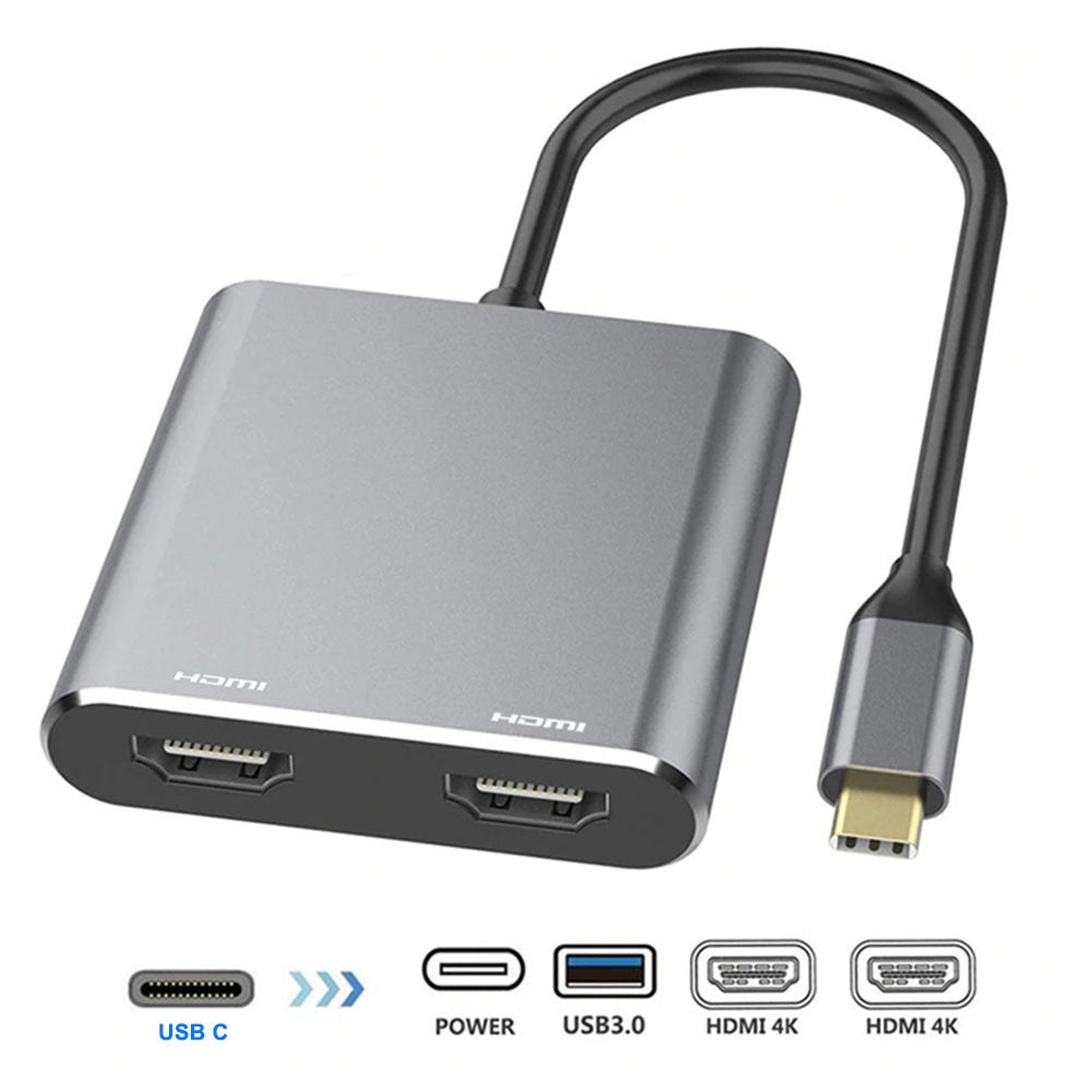 4in1 Type-C to Dual HDMI USB3.0 PD Fast Charging Dual Screen Extend Display USBC Hub Docking Station Converter