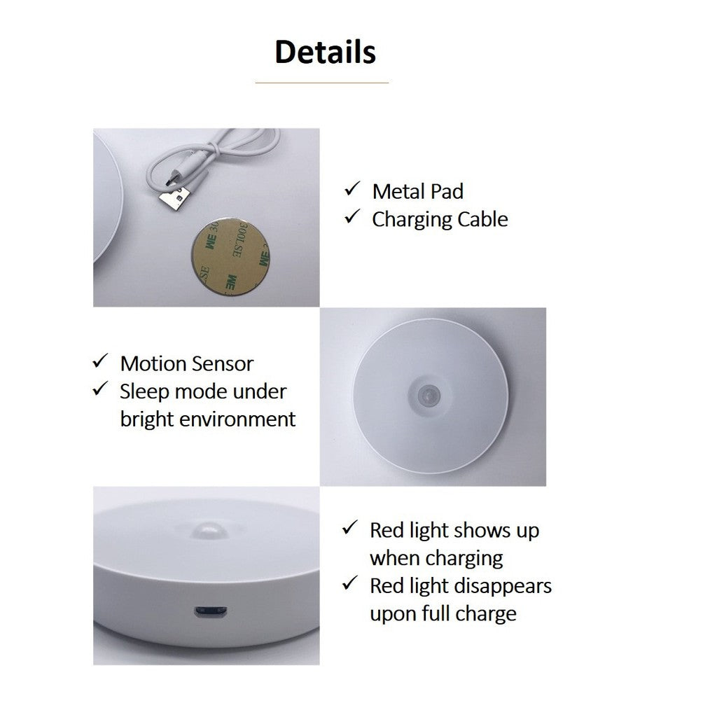Motion Sensor Night Light Battery Powered Rechargeable Stairway Cupboard Bedroom