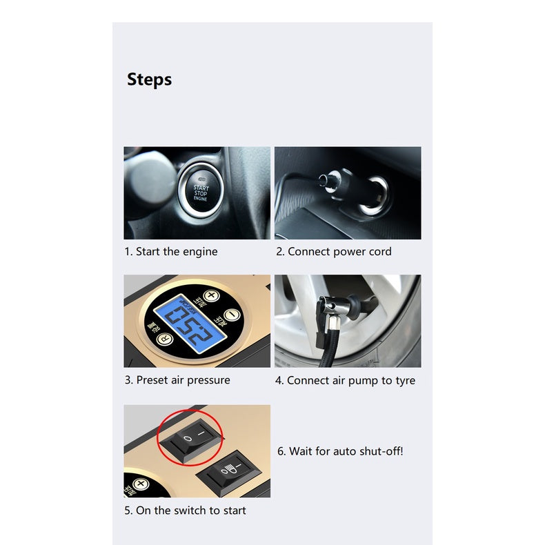 Digital Car Tyre Air Pump Compressor 80 And 100 Cylinder Tire Portable Inflator Fast And Powerful Portability Convenient