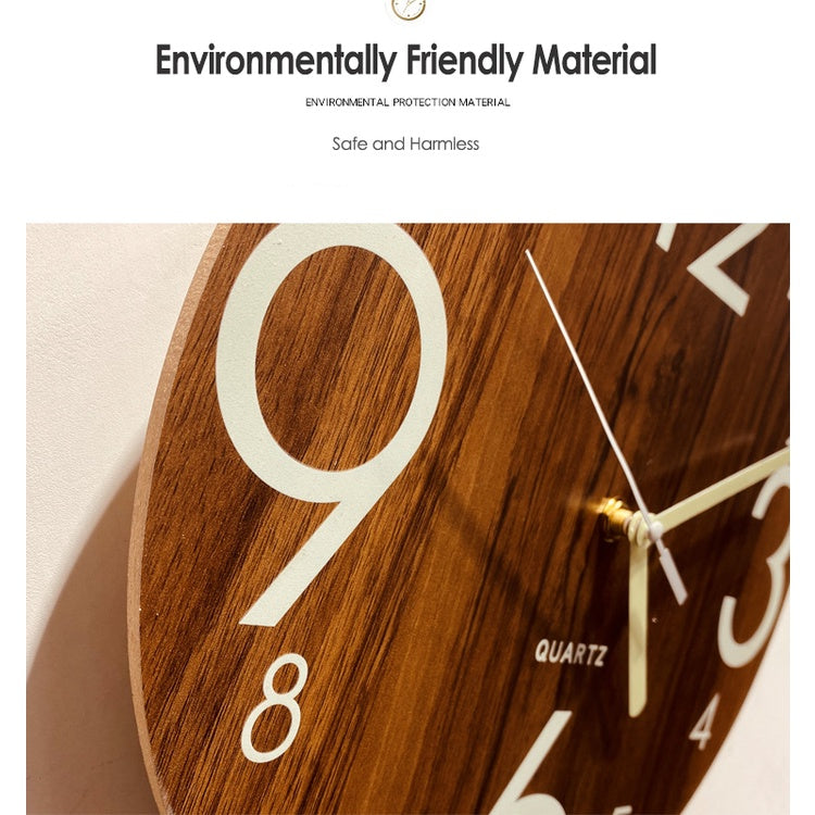 12 inch Wooden Wall Clock Luminous Number Hanging Clocks Quiet Dark Glowing Wall Clocks Modern Watches Non-ticking Clock