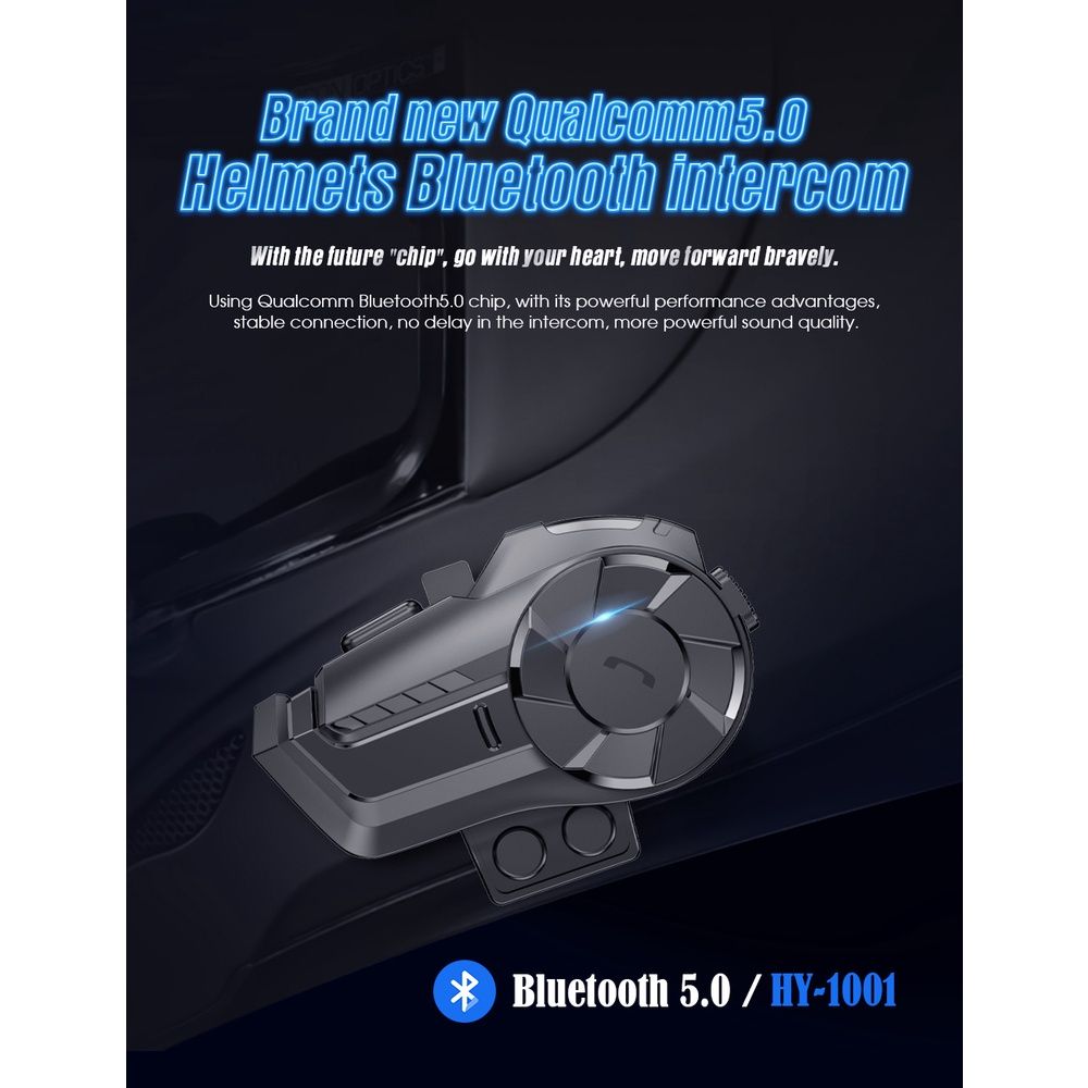 1Pcs Motorcycle FM Radio Helmet Intercom Headset 800M HY-1001 Talking Bluetooth 5.0 Headset with Microphone Waterproof