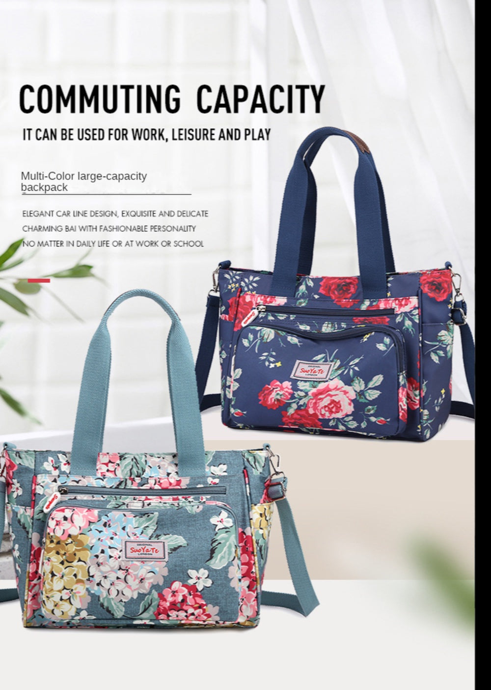 Large Capacity Bag BL Bouquet Print Canvas Fashionable Stylish Shoulder Or Sling Crossbody Bag Front Pocket With Zipper