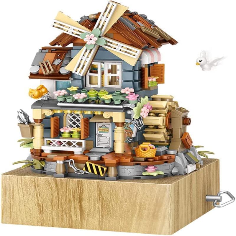LOZ Lizhi Classical Windmill House Music Box Small Particle Assembled Building Block Toys National Trend Educational Model