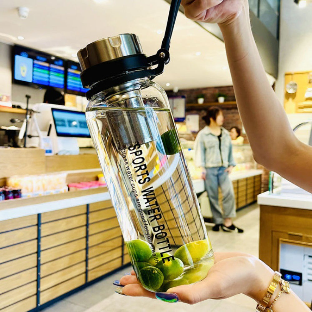 1500ML/1000ML Glass Water Bottle Tea Water Separation Glass Mugs Men and Women Glass Bottle Portable Outdoor Sport Water