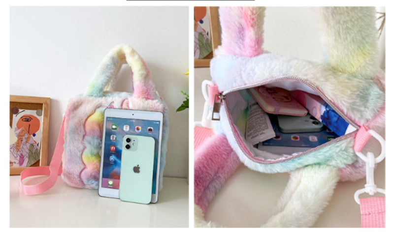 Children's Plush Waist Bag Unicorn Cartoon Shoulder Messenger Multicolor Cute Girls Rainbow Unicorn Embroidered Pattern