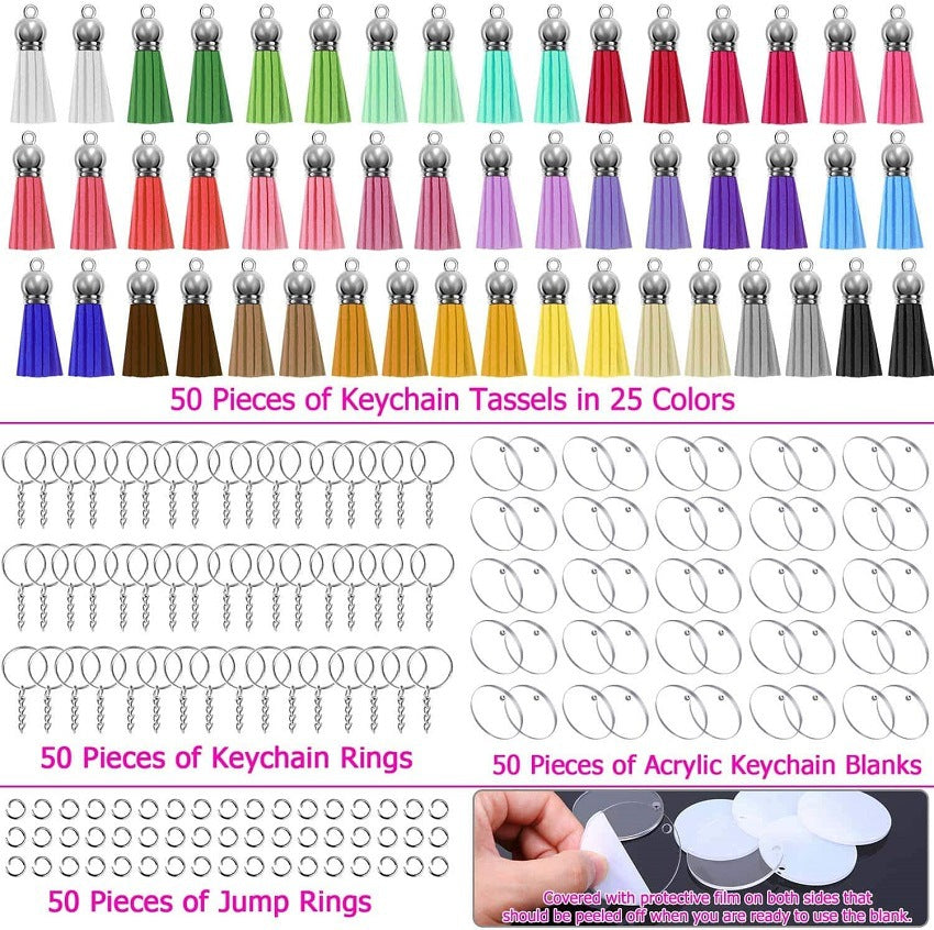 200Pcs DIY Round Acrylic Keychain Blanks Acrylic Clear Circle Discs Keychain Set for DIY Keychain Vinyl Crafting