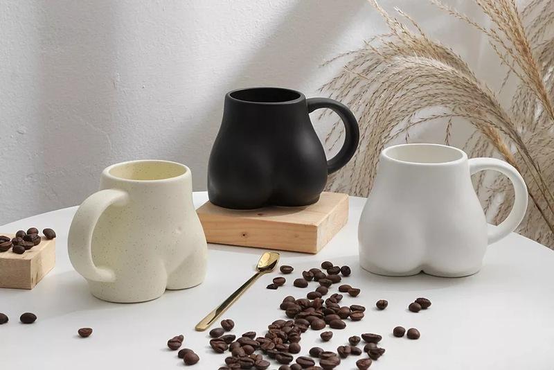 Creative Plump Cup With Sesame Glaze Ceramic Coffee Cup, Fun And Personalized Butt Mug, Niche Design, Korean Minimalist