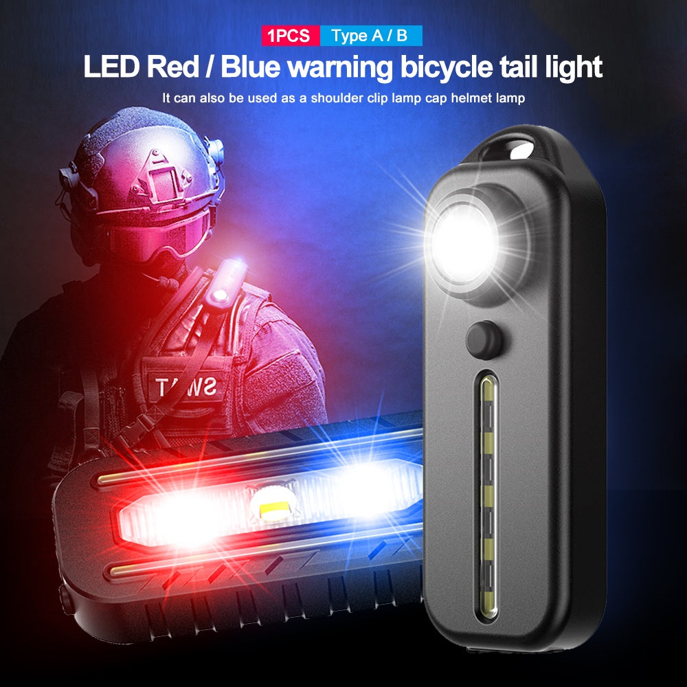 LED Red Blue Shoulder Police Light with Clip USB Charging Flashing Warning Safety Flashlight Torch Bicycle Warn Light Work Lamp