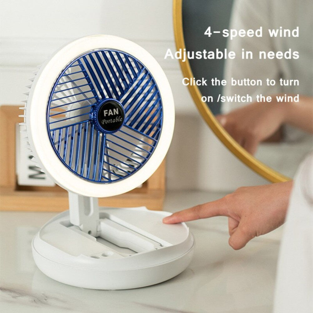 4 In 1 Rechargeable Fan Cooling Fan Portable Desktop 1500mAh Telescopic Folding Fan Table Handheld Folding 4 Speed Fan