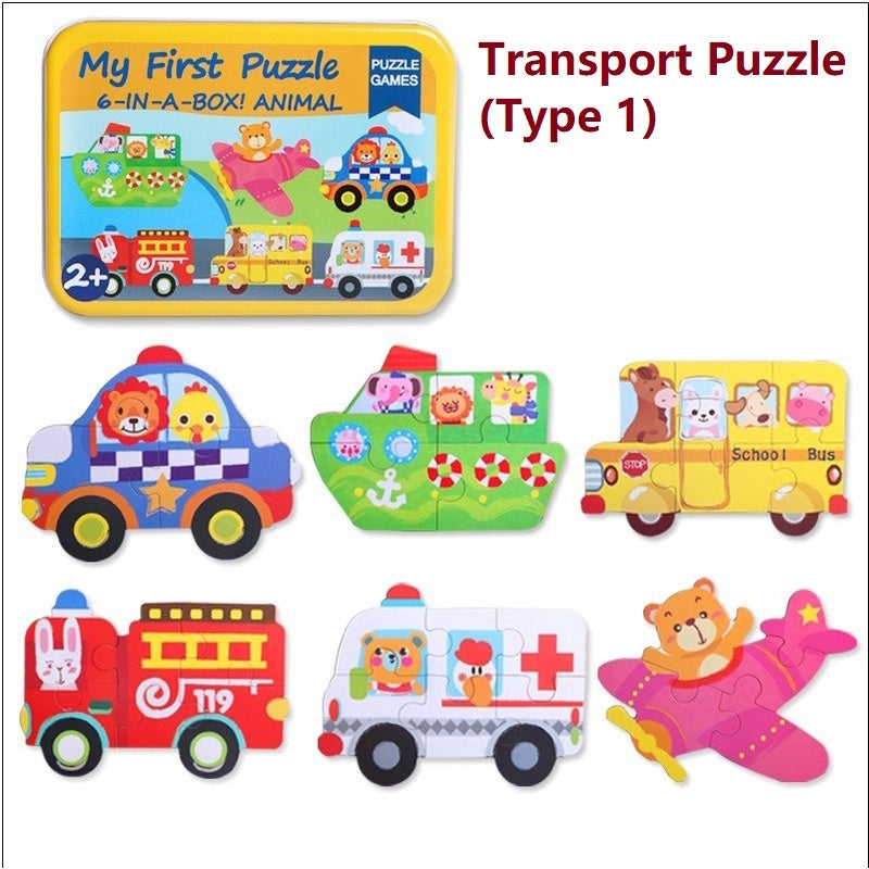 6-in-1 Jigsaw Cartoon Puzzle Games for Baby Toddler Early Education Tin Box Gift Educational Toy Cognitive Learning Anim