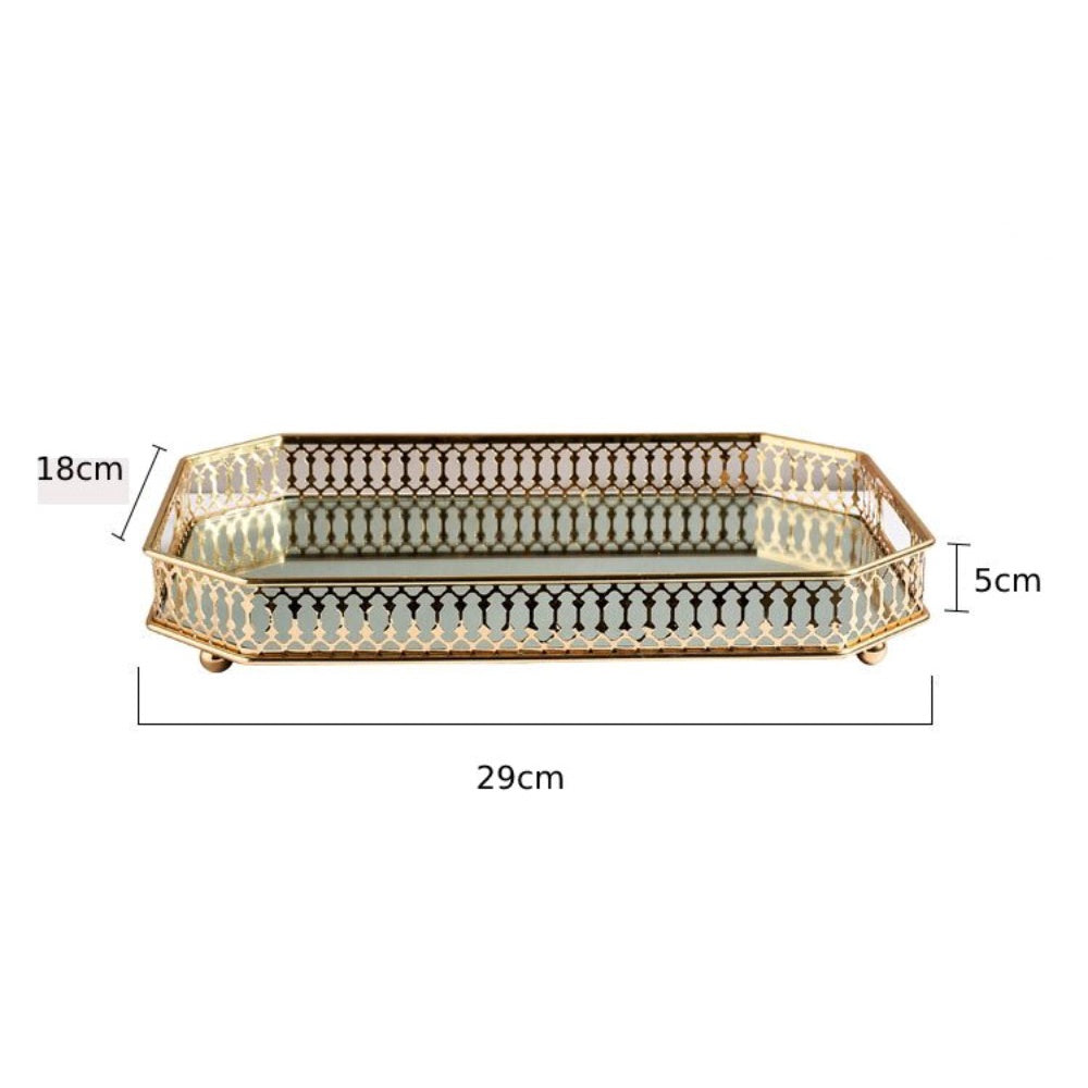 Crystal Tray Decorative Organizer Dessert Serving Nordic Style Retro Hollow Gold-plated Luxury Home Stylish Decoration