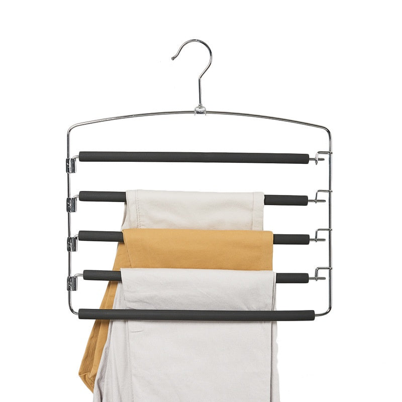 Pants Hanger 5 Layers Stainless Steel Non-Slip Foam Swing Arm Space Saving Clothes Slack Hangers Storage Organizer