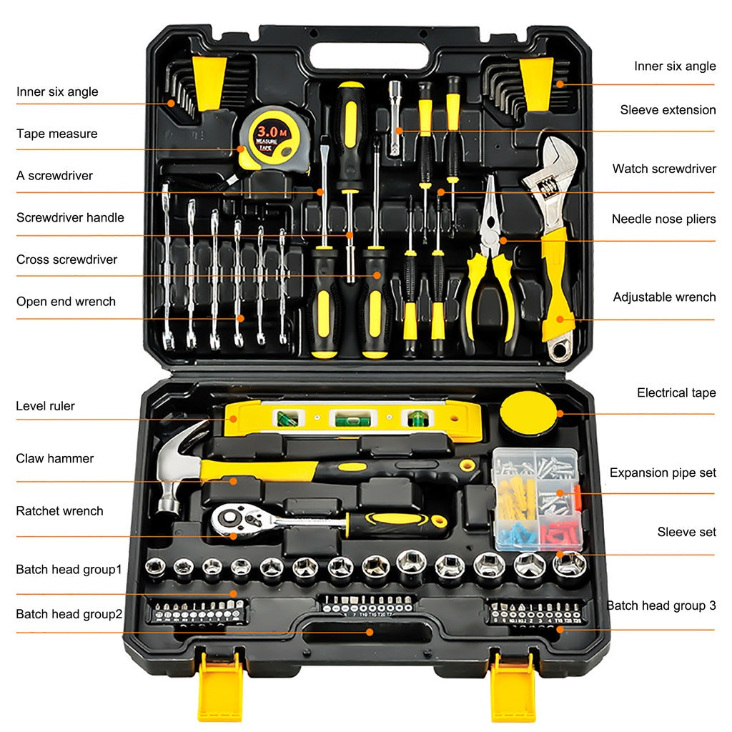 108pcs All That You Need Tool Kit Set Tools - Screwdriver, Socket, Hammer, Wrench, Ratchet Manual Hardware Tool Box