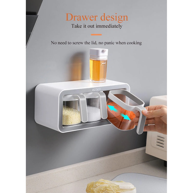 Copy of Wall Mount Spice Rack Organizer Sugar Bowl Salt Shaker Seasoning Container Spice Boxes With Spoons Kitchen 3 Cups