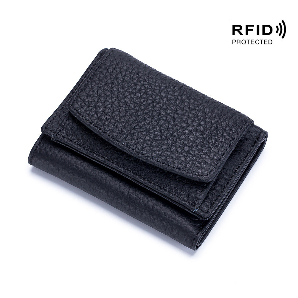 Small Wallet Female Genuine Leather Japanese Style Money Cloth RFID Coin Bag Foreign Trade Mini Short Lightweight Purse
