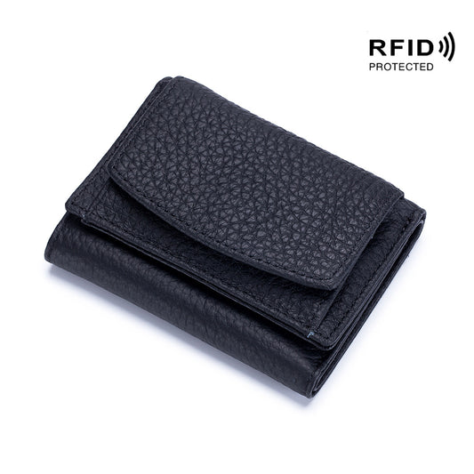 Small Wallet Female Genuine Leather Japanese Style Money Cloth RFID Coin Bag Foreign Trade Mini Short Lightweight Purse