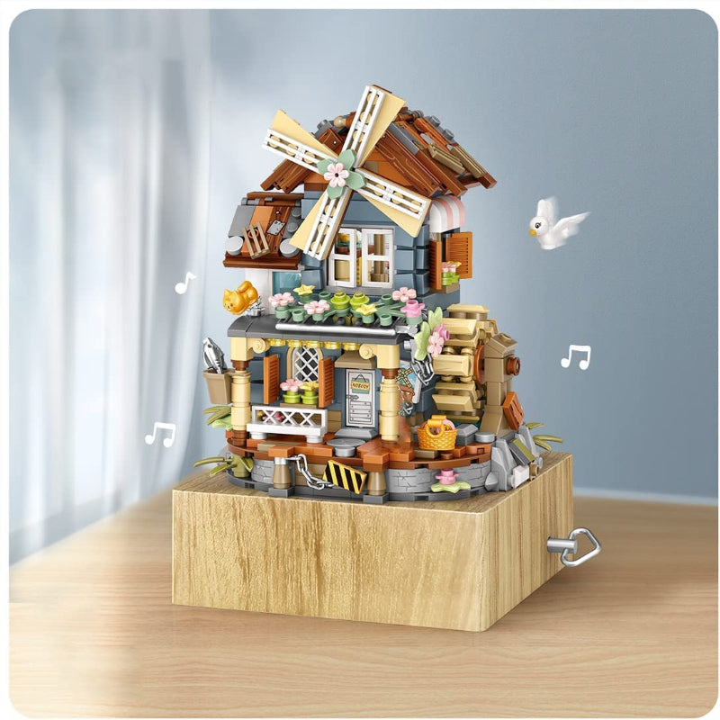 LOZ Lizhi Classical Windmill House Music Box Small Particle Assembled Building Block Toys National Trend Educational Model