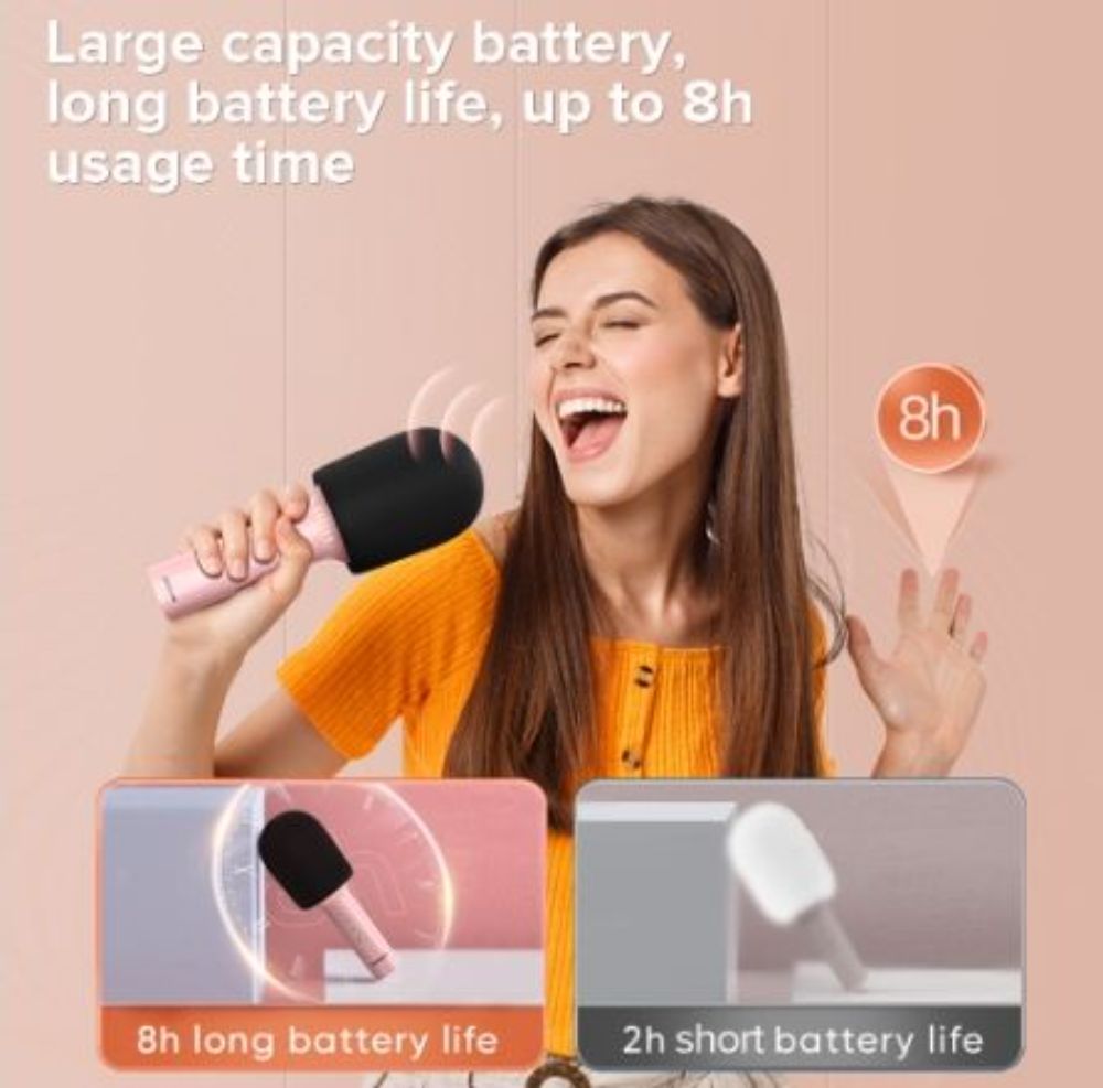 2 in 1 Karaoke Mic With Speaker Bluetooth Wireless Microphone Audio With 4 Sound Modes and 8 Hours Singing Wireless